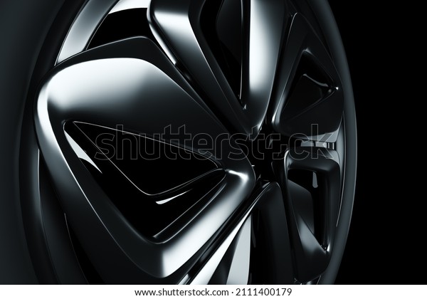 3D model of a Car wheel,\
a disc of a metallic color, a car wheel on a black background. Tire\
service, car service, repair, purchase, car loan. 3D illustration,\
3D render