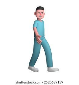 3D Model of Cartoon Male Nurse. A male nurse is walking with confident steps, his expression looks friendly and smiling. Nursing Expert - Powered by Shutterstock