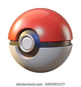 A 3D model depicting a Pokemon ball against a white backdrop