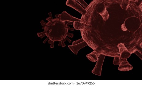 3d model of double Coronavirus Covid-19 red color with black background.