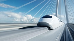 3d Model Of Futuristic Passenger Train On The Bridge. Very Fast Driving. Future Concept. 3d Rendering.