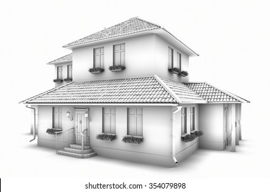 3d Model Of The House. Sketch.