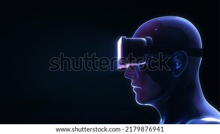3D model human wearing VR Glasses on dark background.3d rendering.