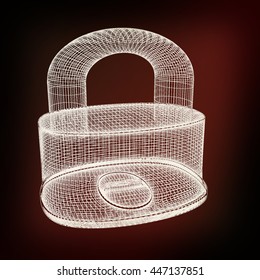 3d model lock isolated on a black background. 3D illustration. Vintage style.