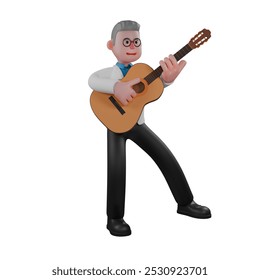 3D Model of Male Physicist. A male physicist stands while playing the guitar. Professional Scientist - Powered by Shutterstock