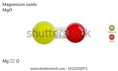 The 3D model of molecule Magnesium oxide. MgO has the appearance of a white solid. Magnesium oxide salt, which has antacid, laxative and vasodilating effects. White background. 3d illustration