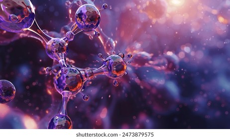 3D model of molecules. Atoms, chemical bonds, molecular nano structure. Innovation in science, DNA, medicine, education. Chemistry science research, biology, pharmaceuticals biotechnology illustration