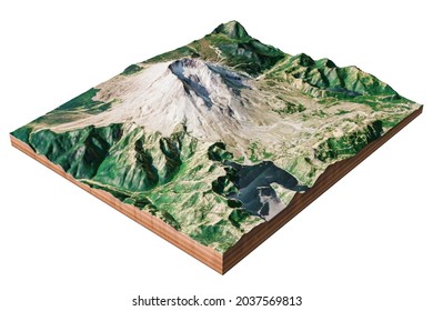 3d Model Of Mount St. Helens. Volcano In Washington State. For The Mountain In California, See Mount Saint Helena.3d Rendering.