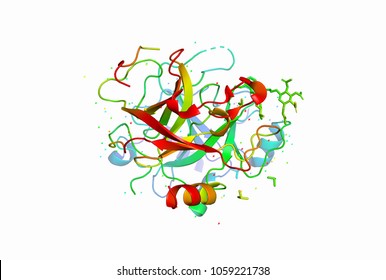 3D Model Of A Protein Molecule. The Spatial Oriented Structure Of The Macromolecule.