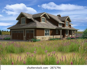 3d Model Of Ranch House Photo-matched In Prairie Background