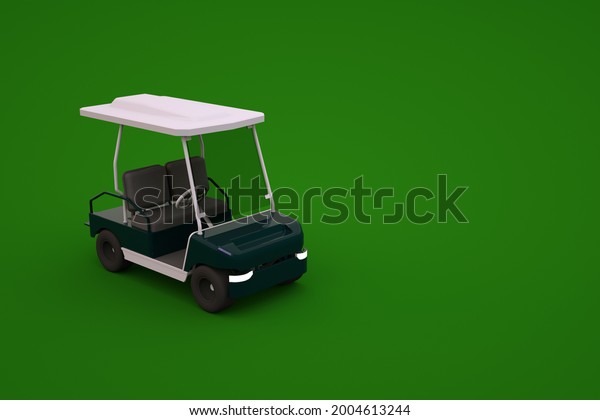 3d model of a\
sports golf car on a green isolated background. Isometric golf car\
, 3D graphics,\
close-up.