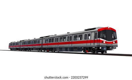 3d model of a subway train on a white isolated background. 3d rendering