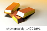 A 3D model of three gold bars.