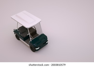 3D Model Of White Electric Golf Car. White Golf Car On White Isolated Background. 3d Graphics, Golf Car For Tourists. Close-up, Top View.