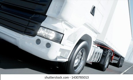 3d Model Of White Truck On The Bridge. 3d Rendering.