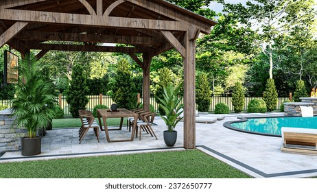 3D modeling and rendering of outdoor kitchen design 