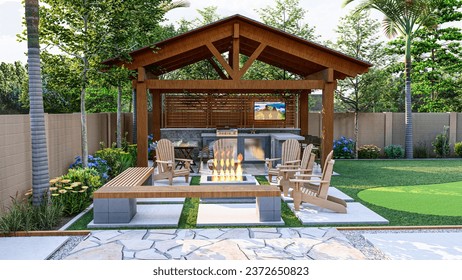 3D modeling and rendering of outdoor kitchen design 
