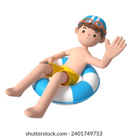 3D modeling and rendering of teenage children swimming cartoon characters - Powered by Shutterstock