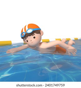 3D modeling and rendering of teenage children swimming cartoon characters - Powered by Shutterstock