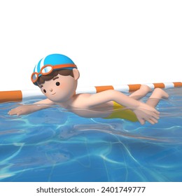 3D modeling and rendering of teenage children swimming cartoon characters - Powered by Shutterstock