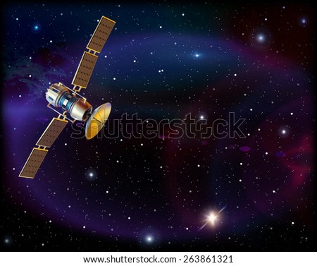 3d models of an artificial satellite in space. Standalone space station in Earth orbit. Supervisory research spy probe. Data from space. Starship.