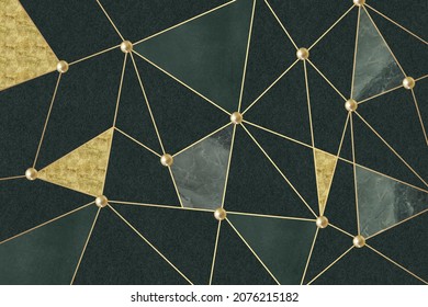 3d modern abstract wallpaper . Golden lineswith gary and golden shapes gold sphere and dark background .	
