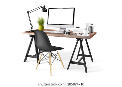 3d modern computer workplace