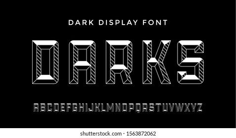 3D Modern Font . Dark Modern Line Alphabet And 3d Font. Bold Uppercase Retro Letters With Facet. Type, Typography Line Letters Latin Font. Hand-drawn Modern Font For Headline. Illustration