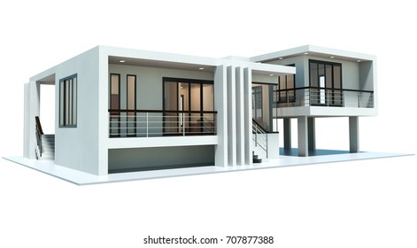 3d Modern House Rendering Isolated On White Background