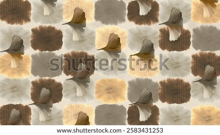 3d modern pattern wallpaper. yellow, brown and paint beige shapes. Ginkgo biloba golden leaf background. mural bedroom wall art and carpet design