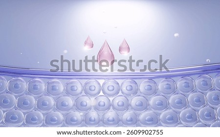3D molecular structure interacting with skin surface, representing scientific skincare technology, active ingredient delivery, and advanced cosmetic treatment.