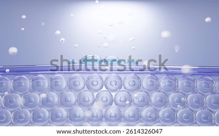 3D molecular structure interacting with skin surface, representing scientific skincare technology, active ingredient delivery, and advanced cosmetic treatment.