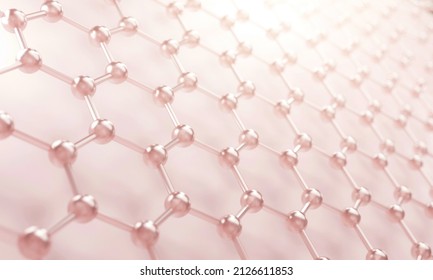 3D Molecular structure on pink background. Concept skin care cosmetics solution. 3d rendering.