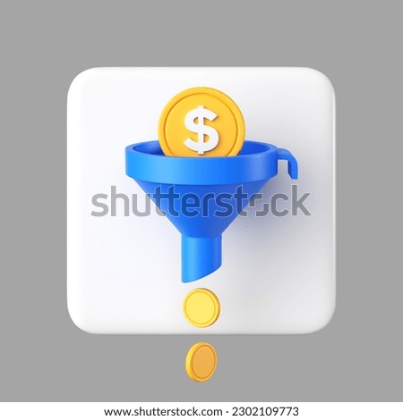 3D Money Filter. Sales funnel. Online marketing and trading. Foreign exchange. Digital investment. Sort money and coin. Cartoon creative design icon isolated on white background. 3D Rendering Foto stock © 