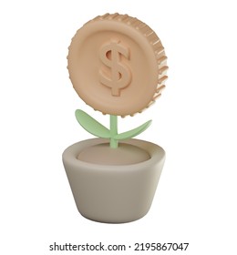 3D Money Plant Icon Illustration Render