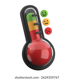 Termómetro de sentimiento 3D con emoticonos que indican los niveles emocionales. Ideal para App en salud mental, seguimiento emocional
