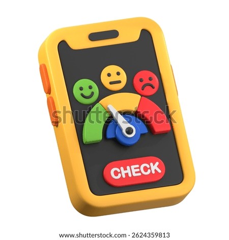 3D mood tracker app interface with emotional scale and check button, perfect for mental health apps, daily mood logs, and wellness monitoring tools.
