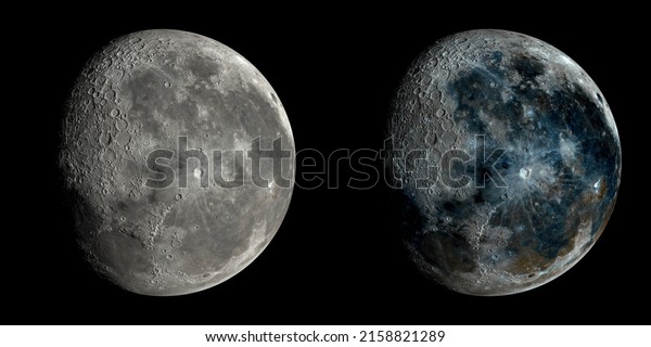 3D Moon Phase: Waning Gibbous Moon with Normal\
Color and Moon Minerals\
Color