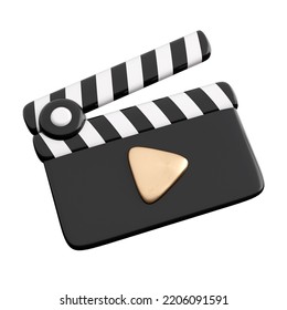 3d Movie Clapper Board. Social Media Network And Film Making Concept. High Quality Isolated 3d Render