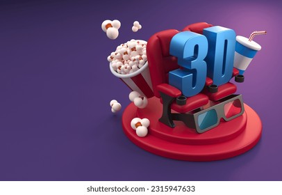 3D Movie Theater with Popcorn. 3D Illustration - Powered by Shutterstock