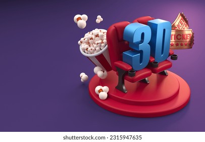 3D Movie Theater with Popcorn. 3D Illustration - Powered by Shutterstock