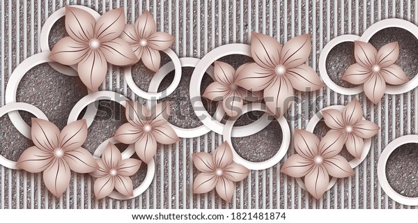 3D mural wallpaper background, High quality flower with circles rendering decorative mural wallpaper illustration, 3D flower Living room wallpaper.