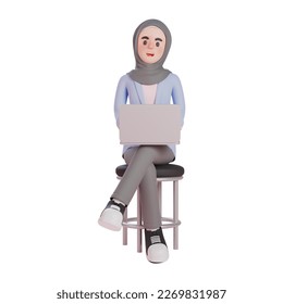 3d muslim woman sitting and working on laptop. 3d illustration. - Powered by Shutterstock