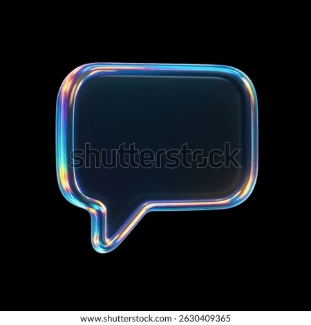 3D Neon Chat Bubble Icon — Glowing Holographic Message Symbol for Communication and Interface Design on Black Background, 3D illustration