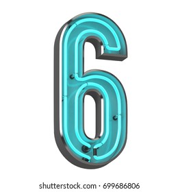 3D Neon Number Six