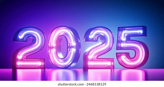 3d neon numbers 2025. New Year holidays background. 3d illustration. - Powered by Shutterstock