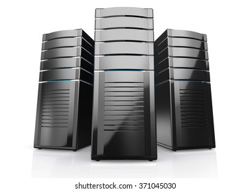 3d Of Network Workstation Servers Isolated On White Background.