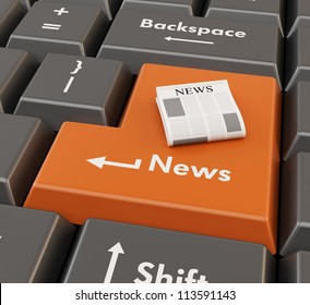 3d newspaper on enter button - computer news concept