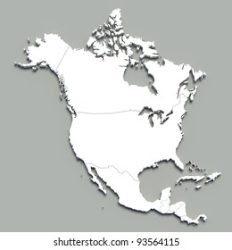 3d north america map on grey