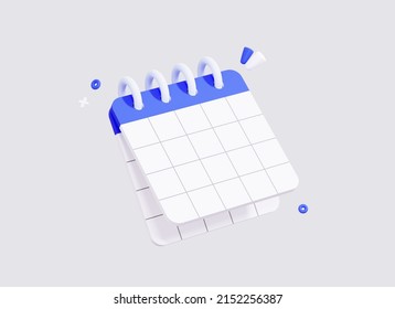 3D Note Or Calendar. Minimal Creative Design. Note Book. White Grid Paper With Empty Copy Space For Text Or Date. Plan Concept. Cartoon Realistic Icon Isolated On White Background. 3D Rendering